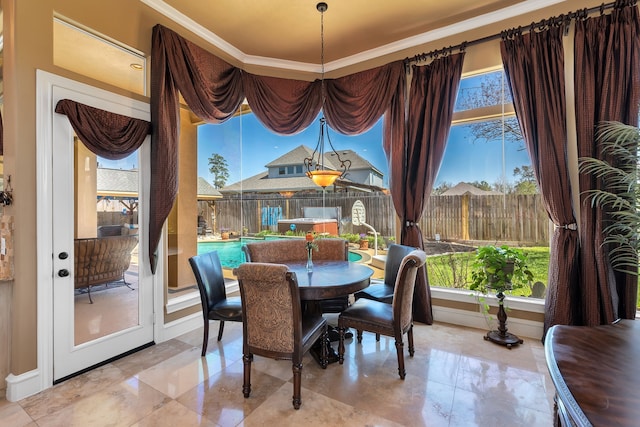 15818 Conners Ace Dr, Spring, TX 77379 - dining area featuring baseboards and crown molding