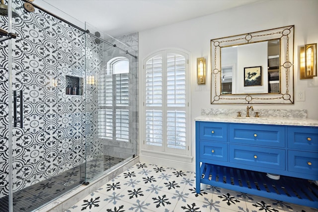 7 Woodstone St, Houston, TX 77024 - bathroom with a shower stall and vanity