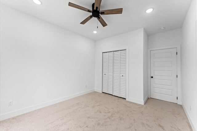 514 Melbourne St Unit B, Houston, TX 77022 - unfurnished bedroom with light carpet, recessed lighting, baseboards, a closet, and ceiling fan