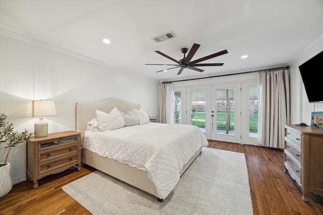 4509 Randwick Dr, Houston, TX 77092 - bedroom featuring french doors, access to outside, ornamental molding, recessed lighting, and wood finished floors