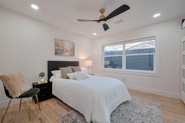 4434 Sarong Dr, Houston, TX 77096 - bedroom featuring light wood finished floors, baseboards, recessed lighting, and ceiling fan