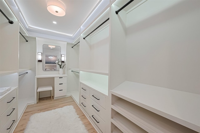 4434 Sarong Dr, Houston, TX 77096 - walk in closet featuring light wood-style floors and a tray ceiling