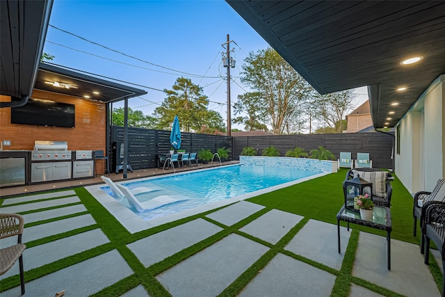 4434 Sarong Dr, Houston, TX 77096 - view of swimming pool with a fenced backyard and a patio area