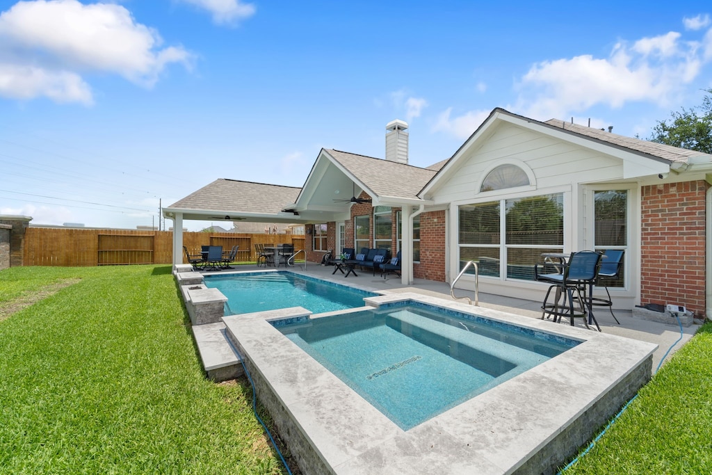 14823 Barton Grove Ln, Humble, TX 77396 - view of pool with a ceiling fan, a patio area, and a pool with connected hot tub