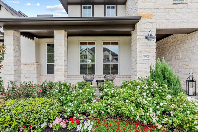 7851 Longhorn Trl, Fulshear, TX 77406 - doorway to property featuring stone siding and stucco siding