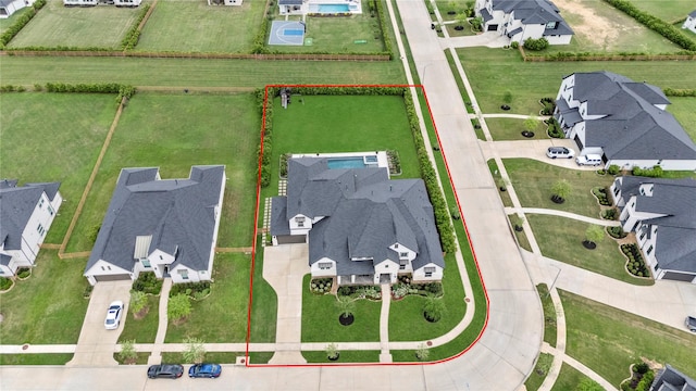 7851 Longhorn Trl, Fulshear, TX 77406 - aerial perspective of suburban area with property parcel outlined