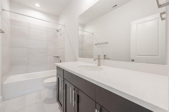 813 Laguna Green Ln, Katy, TX 77493 - full bathroom with vanity, shower / washtub combination, tile patterned floors, and recessed lighting