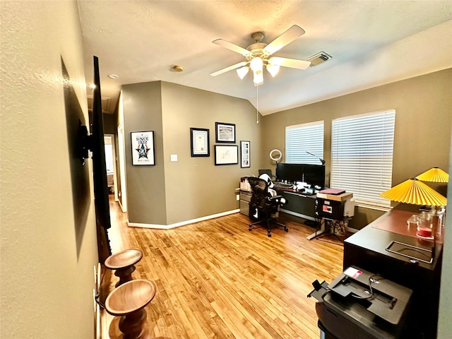 8910 Everhart Ln, Houston, TX 77040 - office with a ceiling fan, light wood-type flooring, and baseboards