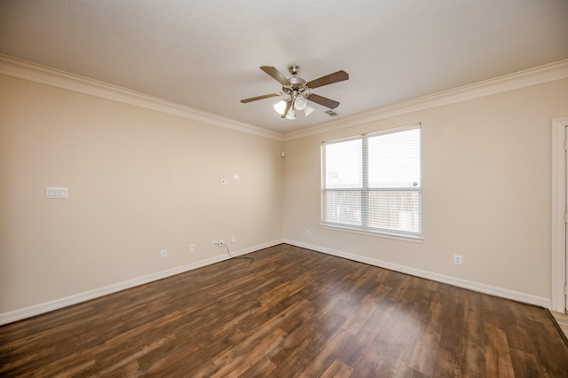 12510 Panther Place Dr, Houston, TX 77099 - empty room featuring crown molding, ceiling fan, and dark wood-style flooring