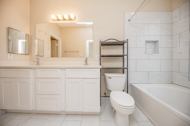12510 Panther Place Dr, Houston, TX 77099 - full bathroom with toilet, double vanity, bathtub / shower combination, and marble finish flooring