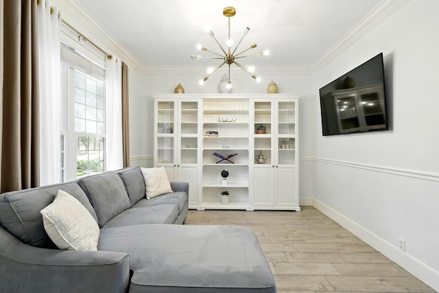 16522 N Canyon Trace Dr, Houston, TX 77095 - living area with a chandelier, crown molding, light wood-type flooring, and baseboards