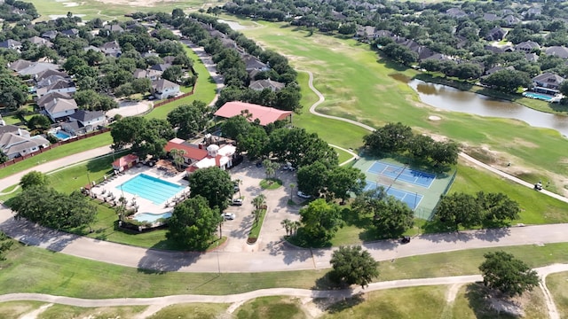 16522 N Canyon Trace Dr, Houston, TX 77095 - aerial perspective of suburban area featuring a nearby body of water, a local golf course, and a pool area