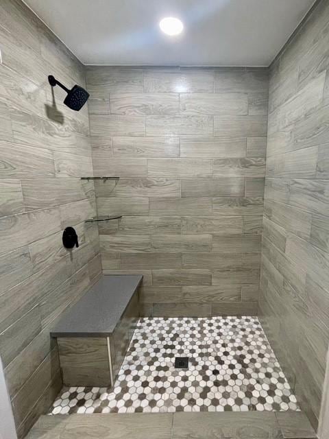 1409 20th St, Huntsville, TX 77340 - full bath featuring tiled shower and tile patterned flooring