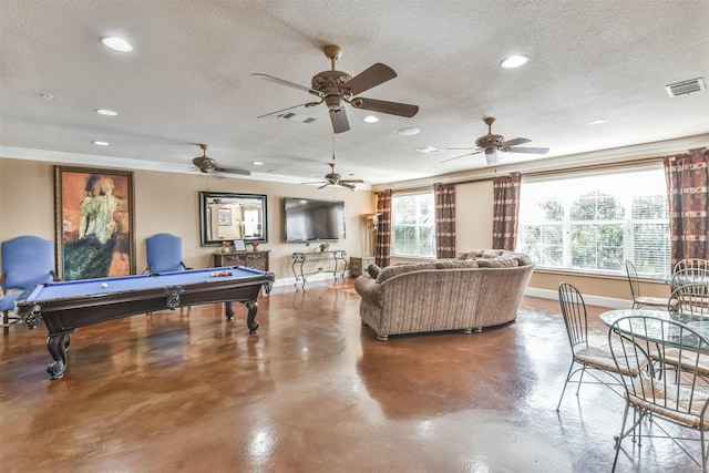 1711 Old Spanish Trl Unit 406, Houston, TX 77054 - living area with billiards, finished concrete flooring, baseboards, recessed lighting, and a textured ceiling
