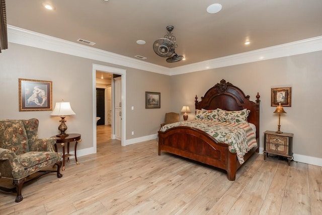 5950 Keith Rd, Lumberton, TX 77657 - bedroom with crown molding, baseboards, light wood finished floors, and recessed lighting