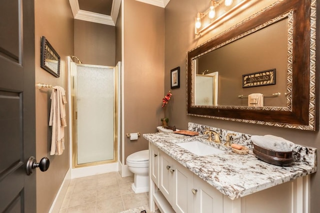 5950 Keith Rd, Lumberton, TX 77657 - full bath featuring ornamental molding, toilet, baseboards, vanity, and a shower stall