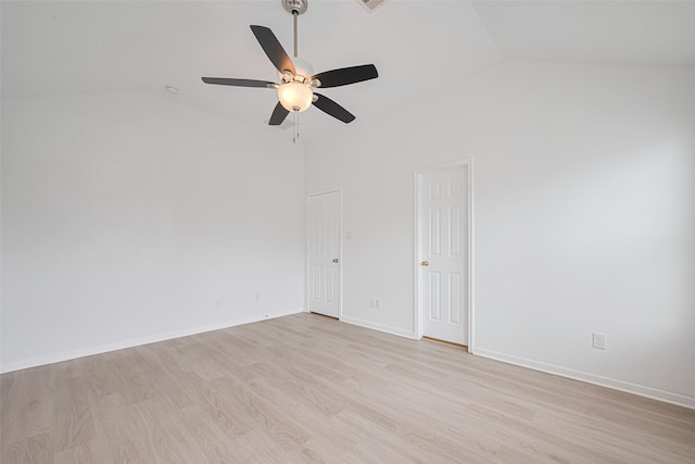 1219 Newsome Glenn Dr, Houston, TX 77090 - unfurnished room featuring lofted ceiling, a ceiling fan, light wood finished floors, and baseboards