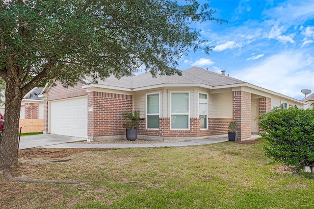 1219 Newsome Glenn Dr, Houston, TX 77090 - view of front of house featuring brick siding, a garage, driveway, and a front lawn