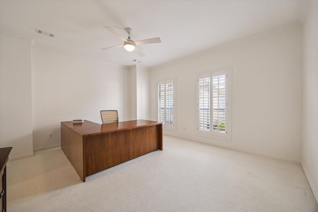 2214 Potomac Dr Unit 2, Houston, TX 77057 - unfurnished office featuring light colored carpet, ceiling fan, crown molding, and baseboards