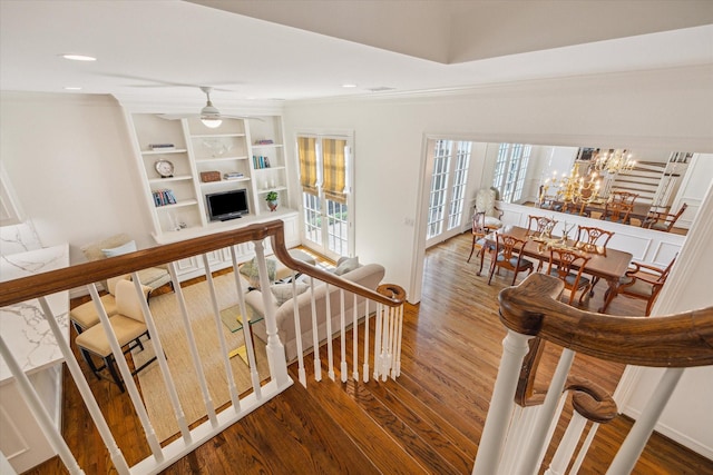 2214 Potomac Dr Unit 2, Houston, TX 77057 - stairs with wood finished floors, ornamental molding, recessed lighting, a chandelier, and baseboards