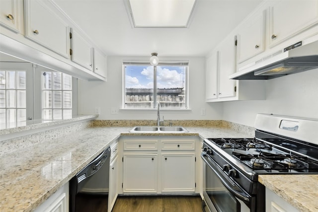 2079 Country Village Blvd Unit C, Humble, TX 77338 - kitchen featuring gas stove, dishwasher, a sink, under cabinet range hood, and white cabinets