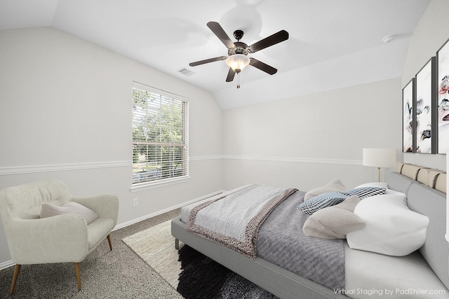 27910 Wedgeoak Ct, Katy, TX 77494 - bedroom with lofted ceiling, carpet floors, baseboards, and a ceiling fan