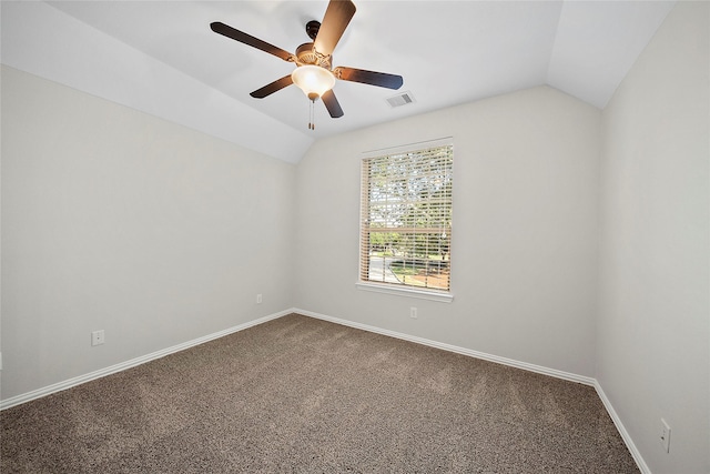 27910 Wedgeoak Ct, Katy, TX 77494 - carpeted empty room with vaulted ceiling, a ceiling fan, and baseboards