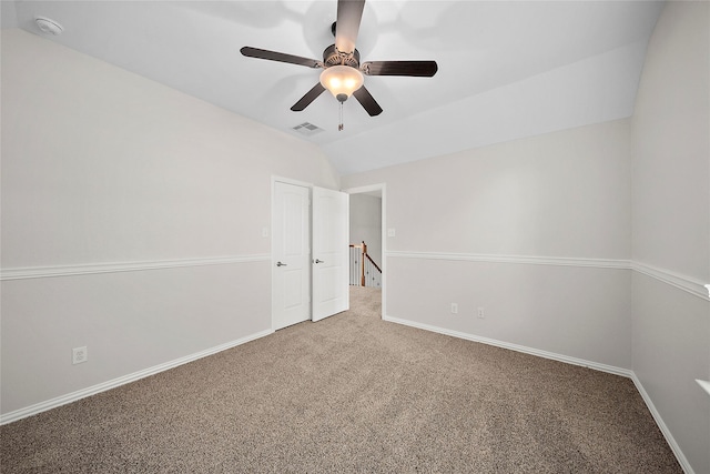 27910 Wedgeoak Ct, Katy, TX 77494 - unfurnished room featuring vaulted ceiling, carpet flooring, a ceiling fan, a smoke detector, and baseboards