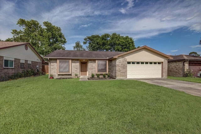 1041 Crossing Rd, Angleton, TX 77515 - single story home with a garage, driveway, a front lawn, and brick siding
