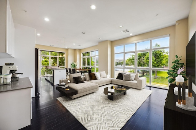 207 Pierce St Unit 205, Houston, TX 77002 - living area featuring dark wood finished floors and recessed lighting