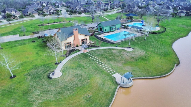 5106 Green Leaf Ln, Fulshear, TX 77441 - aerial view of residential area featuring a pool and a nearby body of water