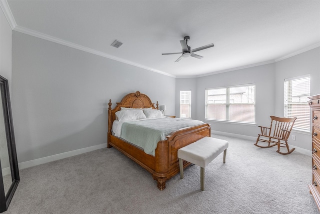 5106 Green Leaf Ln, Fulshear, TX 77441 - bedroom with carpet floors, crown molding, baseboards, and a ceiling fan