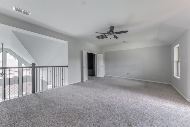 5106 Green Leaf Ln, Fulshear, TX 77441 - spare room featuring ceiling fan, carpet floors, baseboards, and vaulted ceiling