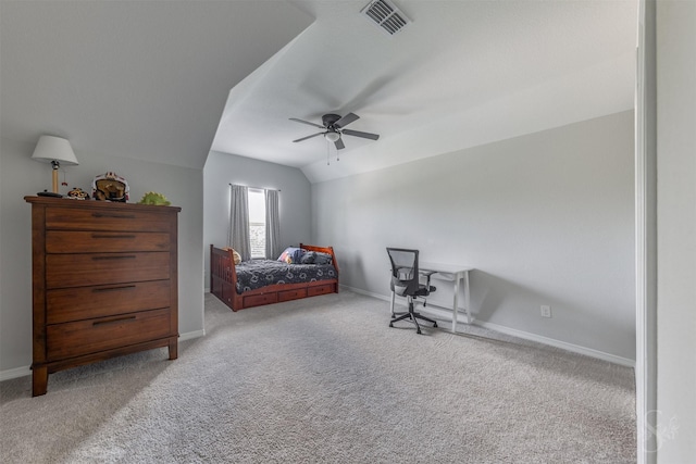 5106 Green Leaf Ln, Fulshear, TX 77441 - carpeted bedroom with vaulted ceiling, baseboards, and a ceiling fan