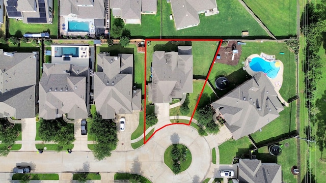 5106 Green Leaf Ln, Fulshear, TX 77441 - aerial view of residential area featuring a pool area and property parcel outlined