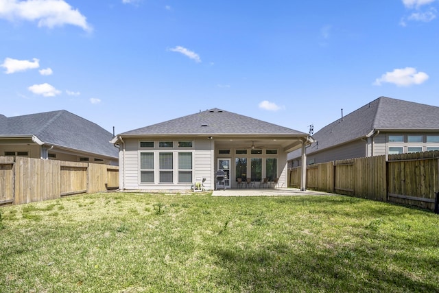 229 N Bearkat Ct, Montgomery, TX 77316 - rear view of house featuring ceiling fan and a patio