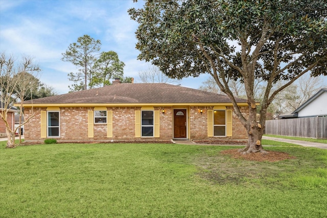 507 Williamsport St, League City, TX 77573 - ranch-style house featuring a chimney, roof with shingles, and brick siding