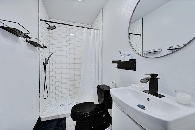 1710 Valley View Dr, La Porte, TX 77571 - bathroom featuring a stall shower, toilet, and vanity