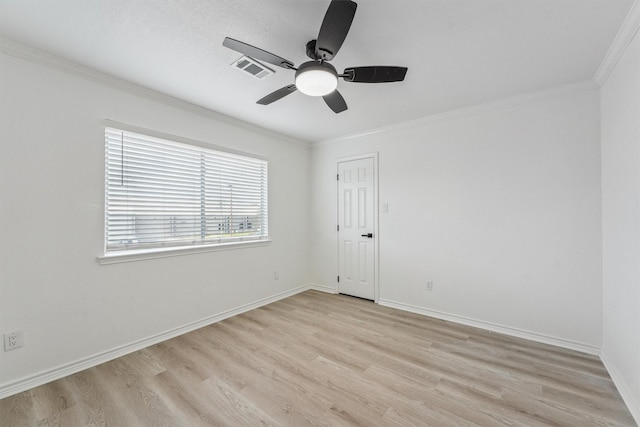 16739 Innisbrook Dr, Houston, TX 77095 - empty room featuring ornamental molding, light wood-style flooring, ceiling fan, and baseboards