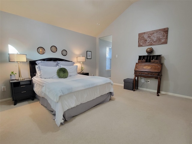 13719 Highland Cove Dr, Houston, TX 77070 - bedroom with light carpet, baseboards, and lofted ceiling