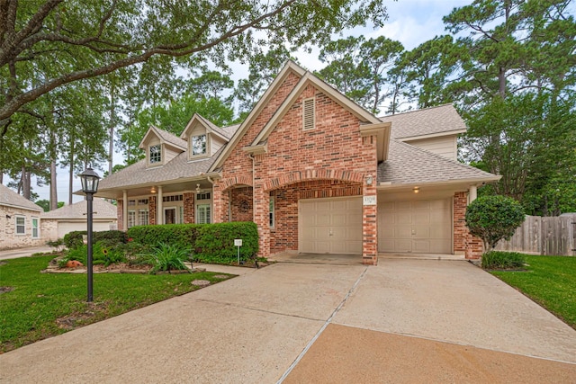 13719 Highland Cove Dr, Houston, TX 77070 - traditional home with brick siding, roof with shingles, driveway, and an attached garage