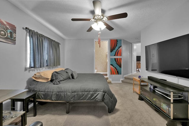 17419 Crescent Canyon Dr, Houston, TX 77095 - carpeted bedroom with ceiling fan and a textured ceiling