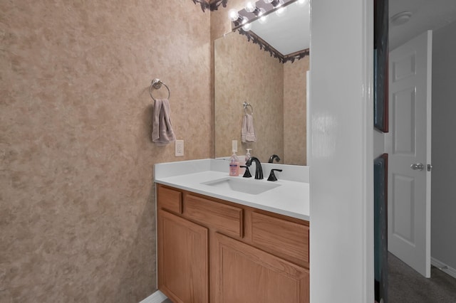 17419 Crescent Canyon Dr, Houston, TX 77095 - bathroom with vanity and baseboards