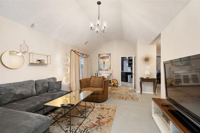 5227 Aberton Ln, Spring, TX 77379 - living room featuring lofted ceiling and a chandelier