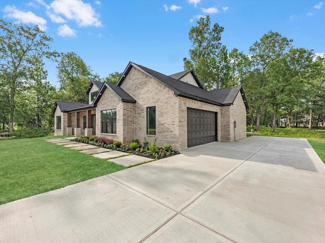 852 Rd 6609, Dayton, TX 77535 - view of side of property featuring driveway, brick siding, an attached garage, and a yard