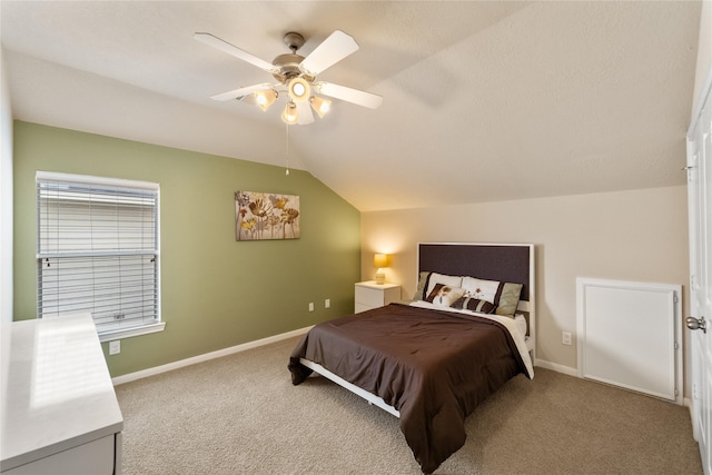 4610 Countrymeadows Dr, Spring, TX 77388 - bedroom featuring lofted ceiling, carpet, baseboards, and ceiling fan