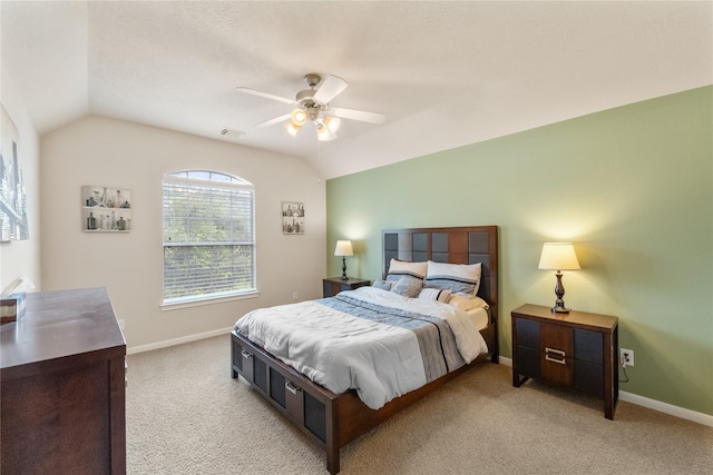4610 Countrymeadows Dr, Spring, TX 77388 - bedroom with vaulted ceiling, light colored carpet, baseboards, and ceiling fan