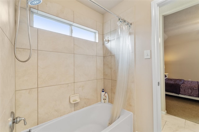 4610 Countrymeadows Dr, Spring, TX 77388 - ensuite bathroom with shower / tub combo with curtain and tile patterned flooring