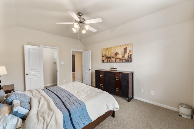 4610 Countrymeadows Dr, Spring, TX 77388 - bedroom featuring vaulted ceiling, baseboards, light colored carpet, and a ceiling fan