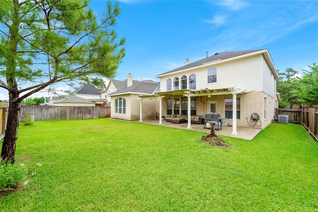 4610 Countrymeadows Dr, Spring, TX 77388 - back of house with an outdoor living space, a pergola, central air condition unit, a patio, and brick siding